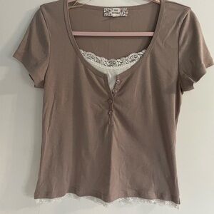 Pink Republic Taupe Short Sleeve Top in size large